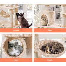 B BEASTIE BEASTIE Cat Tree Scratching Post Scratcher Tower Condo House Furniture Wood 141cm - Màu be - Xem 10