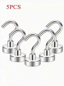 5pcs, Strong Magnetic Hooks, Magnet With Hook For Hanging, Nail Free Magnet Hooks For Fridge, Magnetic Hanger For Kitchen, Cruise, Grill, Garage And Storage - Silver - View 10