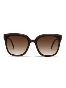 1 Pair Unisex Brown Square Retro High-End Sunglasses, Full Frame Versatile Stylish Glasses, Suitable For Vacation, Travel, Beach Accessories, Letter Design On Temple, Elegant Style - Double Tea - View 3