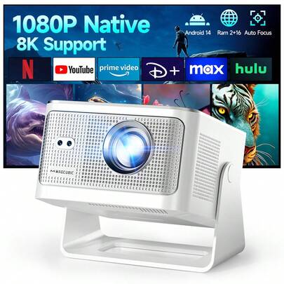  Magcubic 2026 Smart Projector - 180° Flexible Rotation - 2GB RAM+16GB ROM Storage - Hight Brightness - Android 14.0 System And WiFi 6 Wireless5.4 - Allwinner H726 - Native 1080 Support 8K