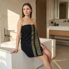 8-Piece Pure Cotton Bath Towel Set, 100% Cotton, Gold Thread Pattern Design, Bathroom Decorative Towels, Highly Absorbent, Durable And Wear-Resistant, A Great Gift For Friends. - Black - View 7