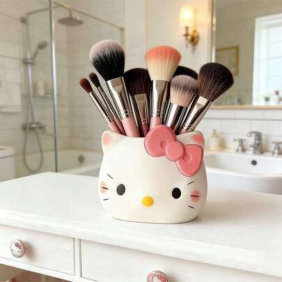  1 Stück Sanrio Hello Kitty multifunktionales Badezimmer Aufbewahrungsregal, süße Cartoon Dekoration, Zahnbürste, Zahnpasta, Makeup Pinsel Halter, Handyhalterung, Stiftbecher, Vase, geeignet für Waschtisch, Geschenk