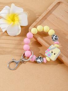 1pc Macaron Cartoon Keychain, Rainbow Donut Pendant Wristlet Accessory, Great Student Gift For Back To School Or Graduation Season - Multicolor - View 7