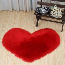 1pc Solid Color Heart Shaped Carpet, Soft Anti-Slip Washable Plush Rug For Bedroom, Living Room, Bedside - Red - View 9