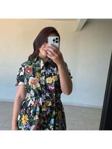 Đầm ngắn tay in hoa thanh lịch dành cho nữ, thắt nơ, xẻ tà, kiểu boho, dáng midi, thích hợp cho lễ tốt nghiệp, kỳ nghỉ hè. - màu xanh lá - Xem 8