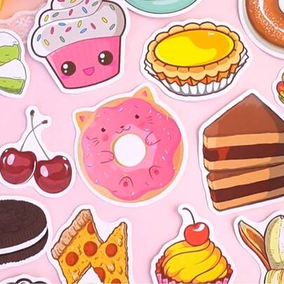 100pcs Food Stickers, Cute Cat, Ice Cream, Foodie Doodle, Cake Stickers, Suitable For Laptop, Luggage, Skateboard, Fridge, Wardrobe, Wall, Guitar, Car, Motorcycle, Bicycle, Cup, Home Decor, Easter Gift, Mother's Day Gift, Birthday Gift, Back To School