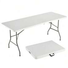 4FT/6FT Plastic Folding Table, Shooting Table, HDPE Portable Picnic Table Outdoor, For Camping, Party, Wedding, Picnic, With Lock, Handle - White - White - View 3