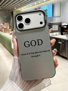 1pc "GOD" Christian Slogan New PC Hard Bottom Transparent Soft Edge High-End Full Coverage Hard Phone Case With Camera Lens Protection Design, Inspirational "Just Help Me Through It" Printed Phone Case, Compatible With IPhone & Galaxy Phones, Fits 11, 17 Pro Max, 15, Galaxy - Black - View 3