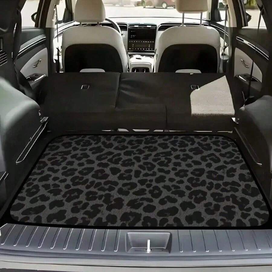 1pc Leopard Print Black & Brown Non-Slip Trunk Mat, Cargo Liner, Durable & Fit For All Car Models - 75cm*100cm - View 1
