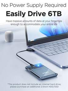 EAGET 2.5 Inch External Hard Drive Enclosure, Tool-Free Installation USB 3.0 To SATA III Adapter, Plug And Play Portable Metal Case For HDD SSD Up To 6TB, UASP Supported (Drive Not Included) - Transparent - View 6