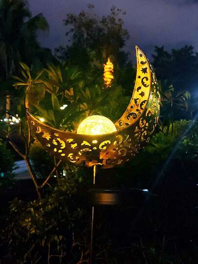 2pcs/1pc Solar Garden Lights, Crackle Glass Ball Vintage Brass Metal Warm White Moonlight Lamps, Outdoor Waterproof Lawn Patio Wedding Party Decor Lights, Suitable For Garden, Lawn, Patio, Pathway Or Yard