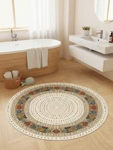 1pc Colorful Printed Winter Round Minimalist Rug - Beautifully Vintage Decorative Carpet, Suitable For Daily Home Decor, Christmas, Thanksgiving, Parties And More, Bedroom Decor, Small Rug, Carpet, Home Decor, Living Room Carpet, Small Living Room Rug, Bedroom Rug, Living Room Home Decor, Outdoor Rug, Washable Carpet - Multicolor - View 16