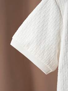 Tween Boy's Solid Color Short Sleeve Polo Shirt, Minimalist Textured Jacquard Design, Suitable For Spring/Summer, Suitable For Back To School, Casual, Sports, Gathering, Vacation, Performance - White - View 5