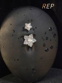 1件优雅立方氧化锆花朵造型穿孔肚脐环，银色肚脐环，适合女性日常、约会、派对佩戴，不锈钢饰品 - 彩色 - 查看 2