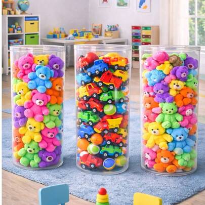 Organizador Porta Brinquedos Infantil Transparente 80cm Altura | Cilindro para Bonecas, Carrinhos, Pelúcias e Bolas
