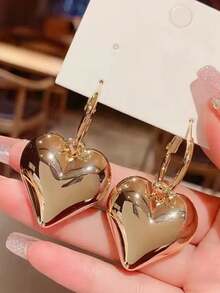 1 对超大金属心形环状耳环，经典欧美时尚耳环，适合女士情人节 - 心 - 查看 12