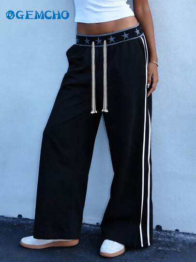 GEMCHO Women's Elastic Waist Drawstring Loose Casual Summer Sports Pants, Fashionable Joggers For Workout, Suitable For All Seasons