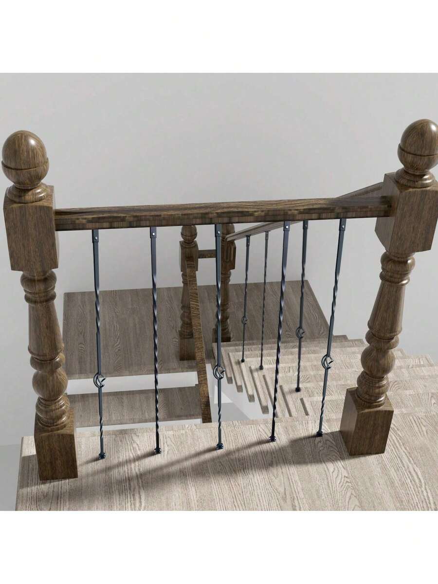 Staircase Metal Balusters  44" X 1 2  Galvanized Steel Decorative Banister Spindles  10 Pack Deck Baluster With Hollow Single Baskets  Twists  Spiral Stair Railing W  Shoes & Screws - Black - View 1