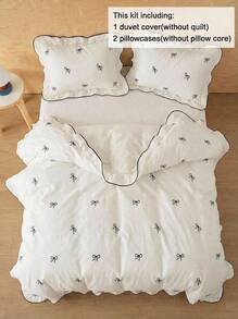 Joivida 3 件套：荷叶边水洗纤维羽绒被套和枕套、蝴蝶刺绣床上用品（不含填充物） - 白色 - 查看 5