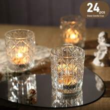 24/36/48 Piece Set Of Transparent Glass Candle Holders, Tree Branch Pattern Glitter Tea Light Candle Holders, Suitable For Table Centerpieces, Home Use, Valentine's Day, Pre-Wedding Parties, Birthdays, Christmas, Thanksgiving Party Table Decorations - 無色 - 查看 9