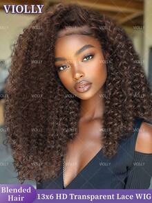 VIOLLY 24 Inch Free Part Piano Brown Ombre Highlight Honey Blonde Long Afro Curly Wig With Baby Hair 200 High-Density Ear To Ear 13x6 HD Transparent Lace Wigs Elegant Afro Kinky Style Versatile Design Human Blended Heat Resistant Fiber Synthetic Hair Wig Gift Ideas For Women - S4 - View 2