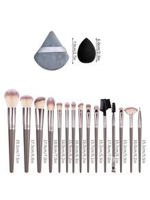 19件套香槟色化妆刷套装，包括散粉刷、腮红刷、粉底刷、眼影刷、遮瑕刷、唇刷、眉刷，柔软合成刷毛，全套化妆工具 - 香檳色 - 查看 8