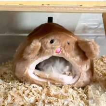 1个棕色仓鼠冬季保暖吊床，可爱熊形小屋带床垫，适合小型动物，仓鼠用品，宠物配件，仓鼠笼 - 彩色 - 查看 12