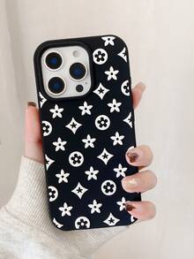 Ốp lưng điện thoại silicon thời trang mới với họa tiết ngôi sao và hoa, phù hợp với 16/17 Pro/Pro Max, ốp bảo vệ chống sốc cá tính và sáng tạo. - màu đen - Xem 1