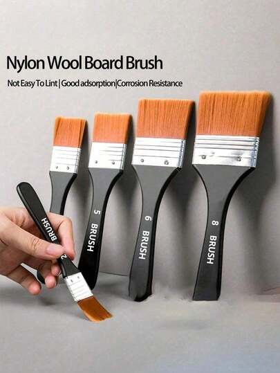 Flat Paint Brush, Wooden Handle With Metal Ferrule, Multi-Purpose, Suitable For Arts, Crafts, Painting, Glue Spreading - Indoor/Outdoor Use, Ideal For Home Improvement And Projects, Durable Plastic Handle, Professional Painting Tool, Tool, Gift, Mural, Painting (Random Style Shipped)