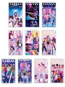 10pcs/Set K-Pop Cartoon Notebook, K-Pop Cute Anime Character Pattern Portable Spiral Notebook, 24 Pages, Children's Festival Gift - Multicolor - View 9