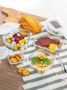 8 Piece Glass Food Storage Container Set With Lid, Sealed, Leak Proof Food Storage And Storage Set For Microwave, Refrigerator, Durable Glass Storage Box For Outdoor Picnics And Parties - Portable And Stackable Design For Easy Cleaning And Storage. - Transparent - View 5