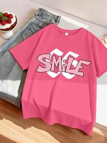2pcs/Set Teens Summer Top & Shorts, Loose Short Sleeve T-Shirt Set, Casual Minimalist Style Suitable For School, Sports, Outdoor, Summer - Hot Pink - View 4