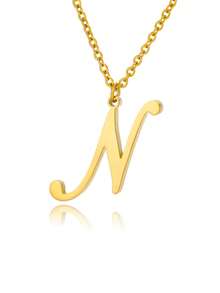 1件装A-Z字母吊坠项链，女士款，18K镀金不锈钢字母链吊坠项链，时尚生日珠宝礼物 - 金黃色 - 查看 31