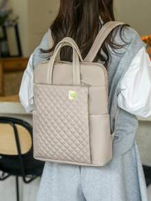 Women's Oxford Cloth Waterproof Laptop Backpack, Casual Outdoor Solid Color Travel Backpack, Suitable For Women, Students, Office Workers, For Work, Commuting, School, Business, Travel - Beige - View 9