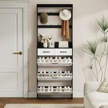 Black Shoe Cabinet With Hanger, 3 Doors, 2 Drawers - White - View 8