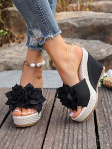 Summer New Slippers Thick Bottom Wedge Heel Slip-On Comfortable Soft Sandals - Lightweight Non-Slip High Heel Slippers For Women - Black - View 6