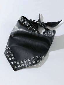 1pc Fashionable Punk Style Triangle Scarf Headband, Gothic Headwear, Elastic Hair Band Suitable For Daily Wear - Black - View 8