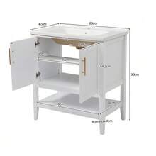 Single Sink Bathroom Vanity Unit With 80cm Vanity Unit And White Ceramic Sink - White - View 6