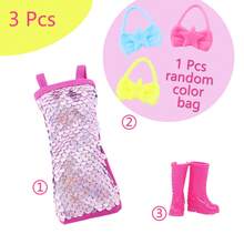 3件套11.5英寸娃娃服装及配件，包括1件粉色亮片连衣裙、1个包包和1双鞋子，休闲风格，派对装扮，娃娃换装游戏玩具，生日礼物，圣诞节礼物（不含娃娃） - 粉色 - 查看 5