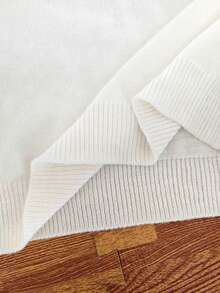 Plus Size Solid Color Stand Collar Short Sleeve Knit Top White Summer - White - View 4