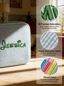 Personalized Embroidered Striped Canvas Cosmetic Bag - Customized Name Striped Ladies Makeup Bag, Bridesmaid Gift Embroidered Makeup Bag, Travel Makeup Organizer Bag, Bridal Shower Gift Makeup Bag - Multicolor - View 8