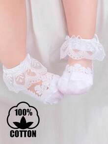 1双棉质婴儿幼儿蕾丝花边透气水晶丝短袜，夏季 - 白色 - 查看 11