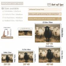 1幅帆布墙画，黑羊油画，乡村农场动物墙饰，忧郁羊群油画，舒适乡村风格墙面装饰，适用于客厅、节日装饰、复活节、春季家居装饰、房间、卧室、起居室、浴室、厨房、餐厅、公寓、办公室 - 羊 - 查看 8