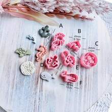 1/6件海洋花卉软陶切割器，粉色花朵和海洋生物造型，DIY耳环波西米亚风饰品夏季礼物工艺工具 - 粉色 - 查看 6