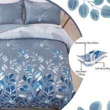 3 Pieces Soft Green Leaf Coverlet Bedspread Set For Bedroom Queen King Size Quilted Floral Patchwork Bedding Set With 2 Pillowcases Christmas Gift Bedroom Decor Festival Gift,Machine Washable - Green Leaf - View 5