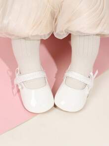 1 Pair Infant Girls' Butterfly Hook And Loop Design Flat Non-Slip Prewalker Shoes, Princess Christening Shoes Suitable For Spring & Autumn, 0-1 Years Old - White - View 5