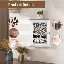 Wooden Key Holder Vintage Key Boxes Wall Mounted Indoor 6 Key Hooks Key Box Key Cabinet With Lock Buckle For Entrance Hallway Office Key Holder White Tree Of Life Pattern - White - View 5