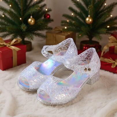 Princess Jelly Flat Shoes - Bright Blue Crystal Sandals, Breathable Rubber Heel, Square Toe Design, Suitable For Birthday Parties And Daily Wear, Casual Shoes | Crystal Decorated Shoes | Lightweight Footwear