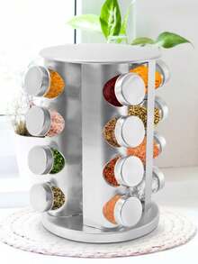16 Jar Rotating Spice Rack With 4 Tiers - Silver - View 6