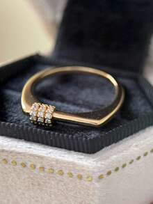 Vintage Unique Casual Square Strap, Gold Flat Bar Ring, Suitable For All Occasions - Gold - View 8